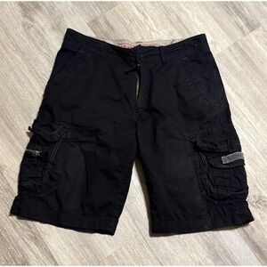 Unionbay Mens Black Cargo Shorts‎ Size 32 Utility Pockets Zip Fly Cotton